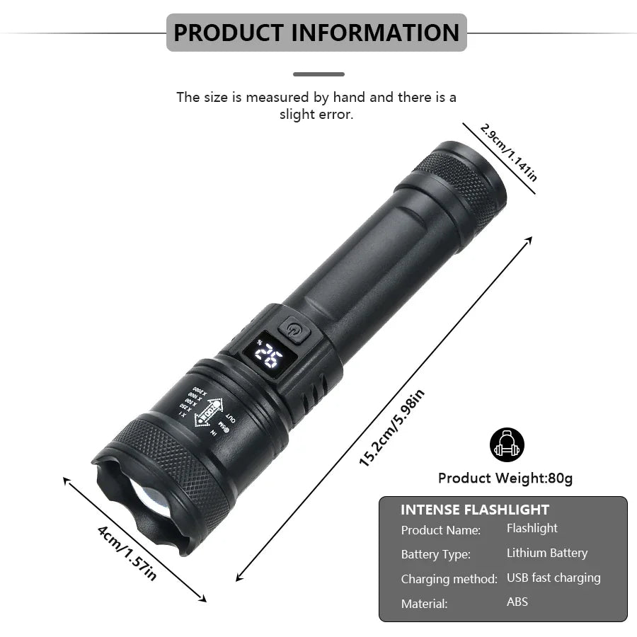 High Power LED Flashlights 2000LM (USB Charging / Zoom )